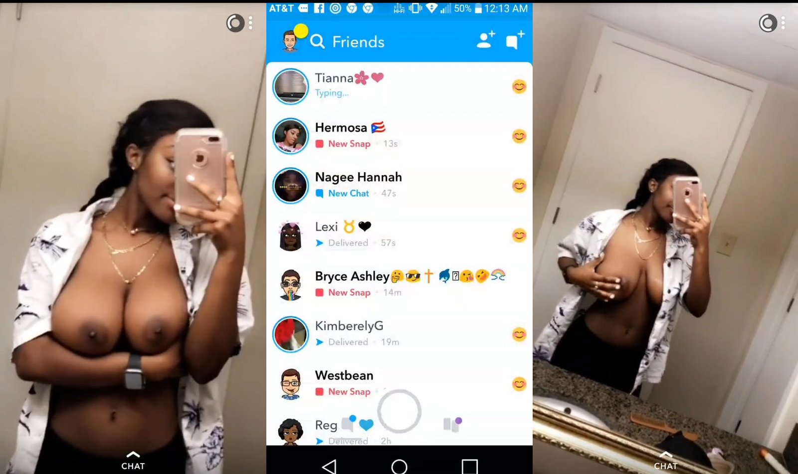 Herm sends snaps strip and play in mirror