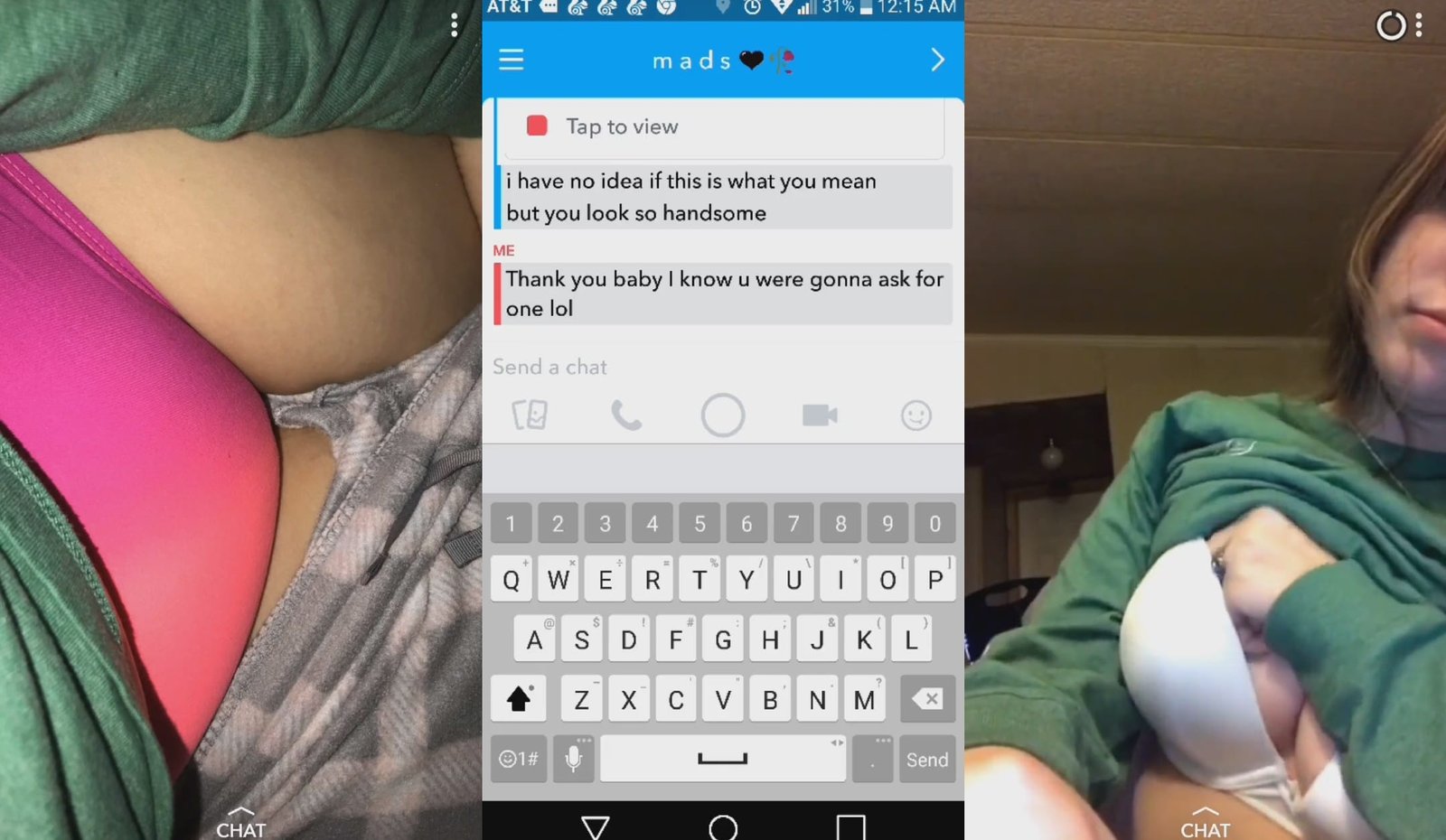 Mads send snaps rubbing boobs