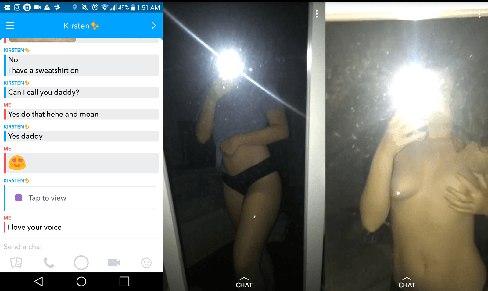 Kirsten sends snaps stripping in mirror